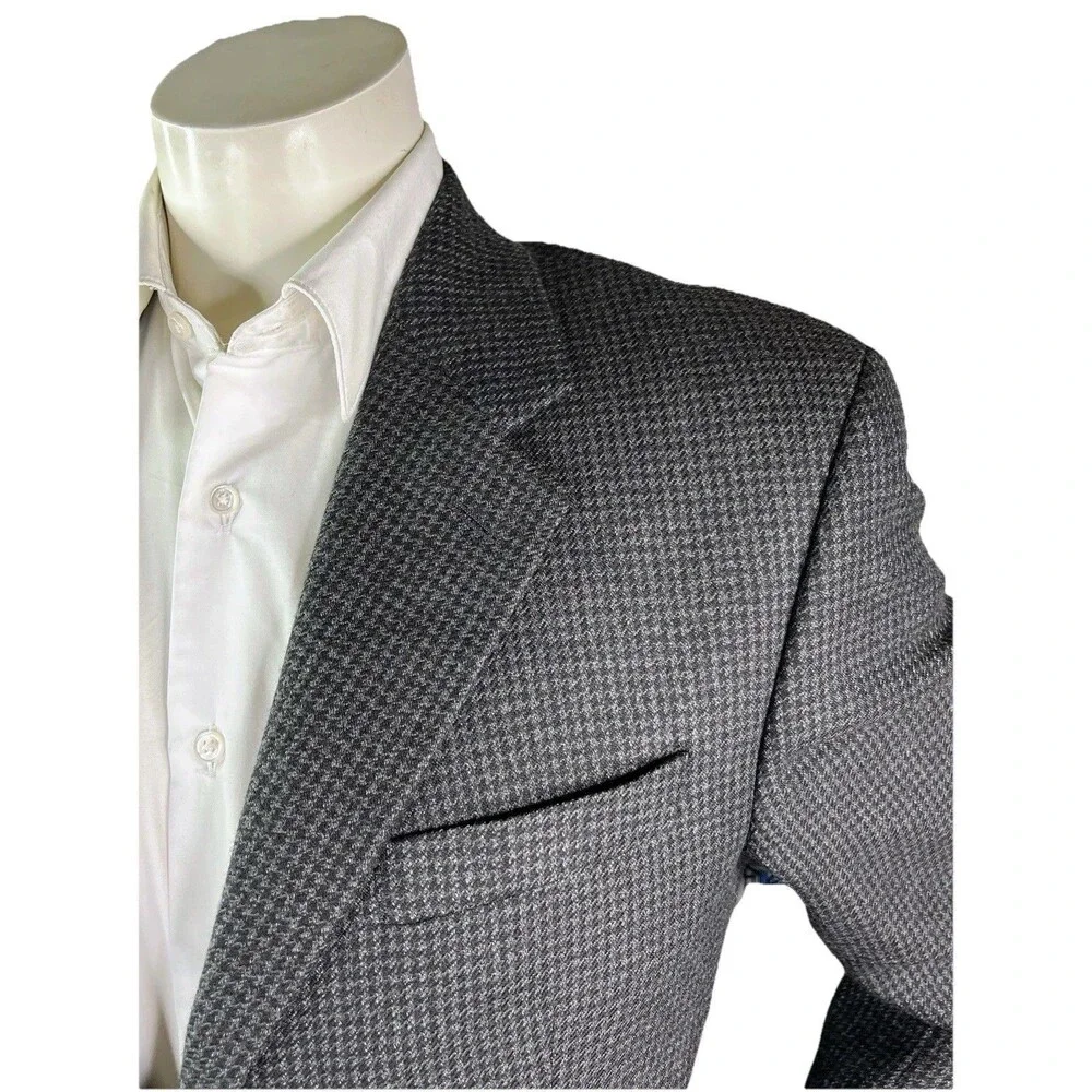 Ralph Lauren Chaps Blazer Jacket Men 40L Houndstooths 100% Pure Wool Sport Coat